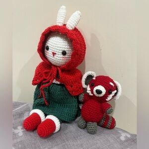 Handmade Crochet Bunny with red panda